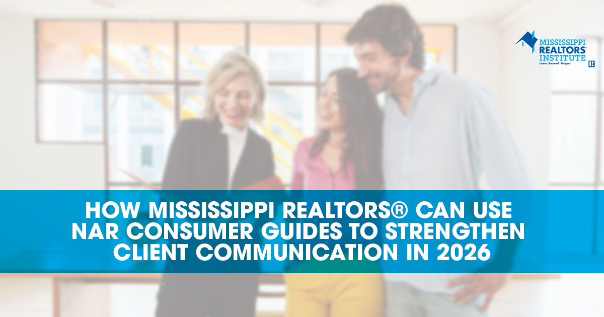 Mississippi REALTOR® discussing NAR Consumer Guides with homebuyers during a client consultation in 2026.